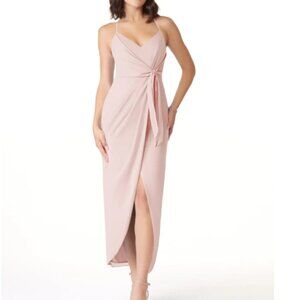 Azazie Ollie Stretch Blushing Pink Sheath Ruched Stretch Chiffon Dress Sz 12